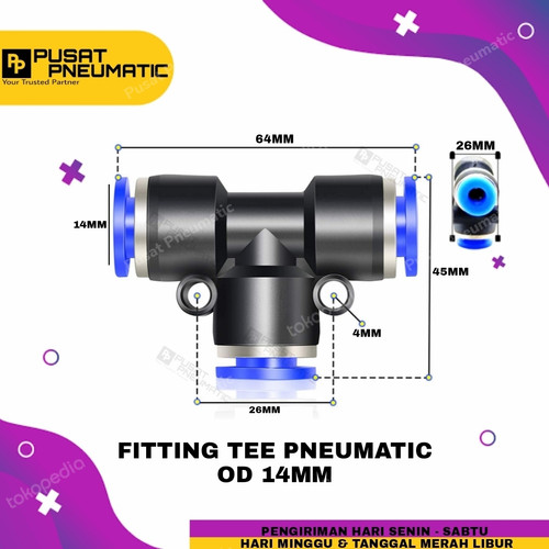 TEE PE 14 MM FITTING PNEUMATIC TEE selang 14mm x 14mm x 14mm