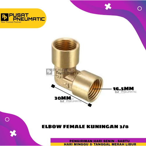 Elbow / Knee kuningan Drat Cewe(Female) 3/8"