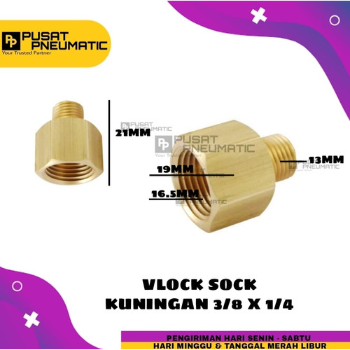 Vlock Sock / Vlok sok kuningan 1/4" Male x 3/8" Female