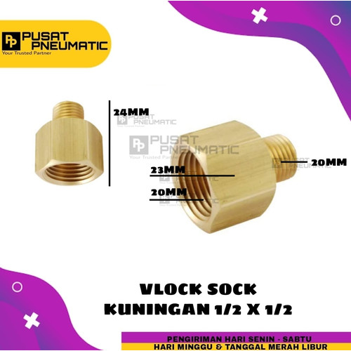 Vlock Sock / Vlok sok kuningan 1/2 Male x 1/2 Female