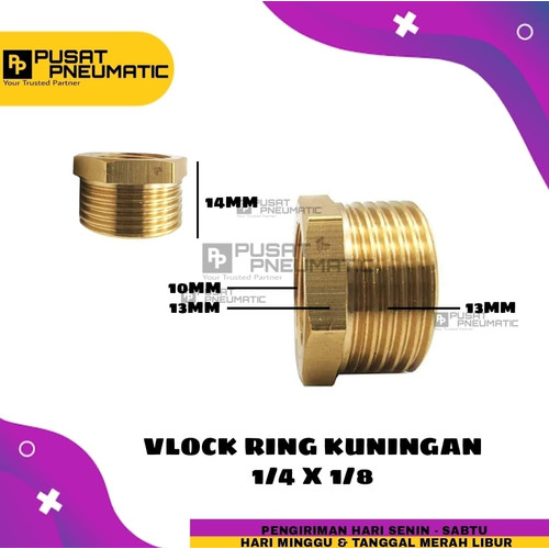 Vlock ring Kuningan / Bushing 1/4"(male) x 1/8"(Female)