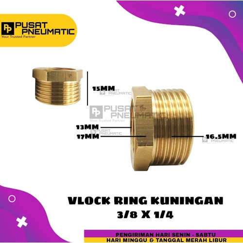 Vlock ring Kuningan / Bushing 3/8"(male) x 1/4"(Female)