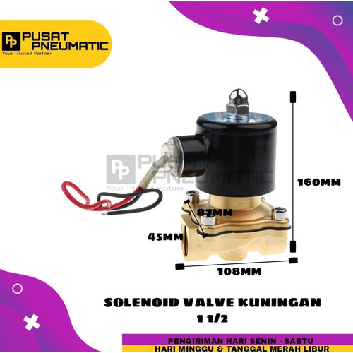 Solenoid Valve kuningan 2 way 1 1/2" Normal Close ac220/dc24