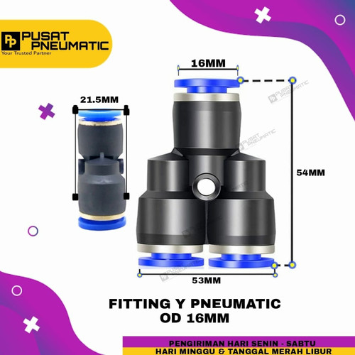 Y 16MM FITTING Y PNEUMATIC UKURAN 16MM X 16MM X 16MM mpy 16