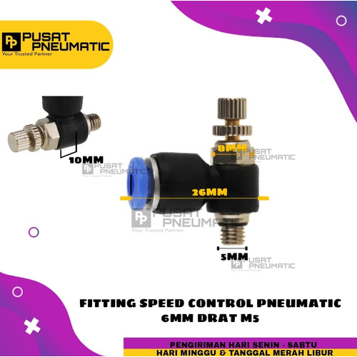 FITTING SPEED CONTROL / FLOW CONTROL ELBOW SELANG 6 DRAT m5