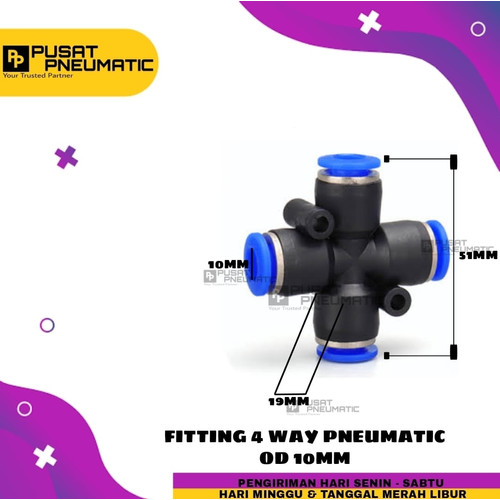 Fitting pneumatic Cross 4 Cabang/ Fitting + 4 tube sama Ukran 10mm