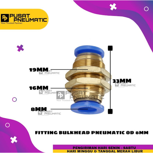 Fitting Bulk Head TUBE-TUBE with Ring Mur Ukuran tube 8 mm