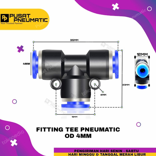 TEE 4MM FITTING PNEUMATIC TEE selang 4mm x 4mm x 4mm