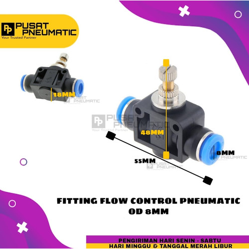 speed control 8mm / pneumatic flow control selang 8 mm x 8 mm