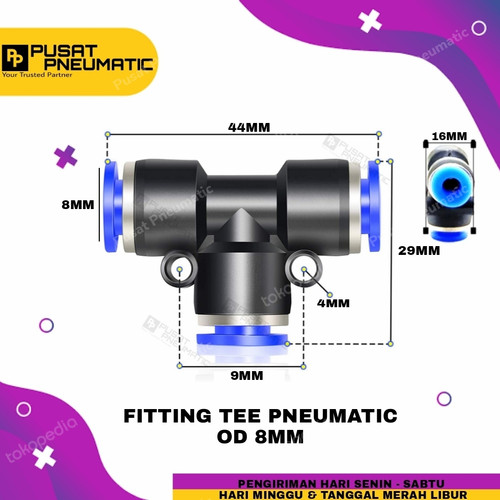 TEE 8MM FITTING PNEUMATIC TEE selang 8mm x 8mm x 8mm