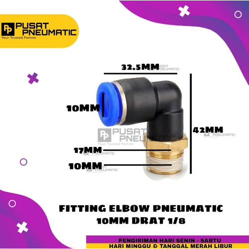 FITTING ELBOW PNEUMATIC SELANG 10MM DRAT 1/8"