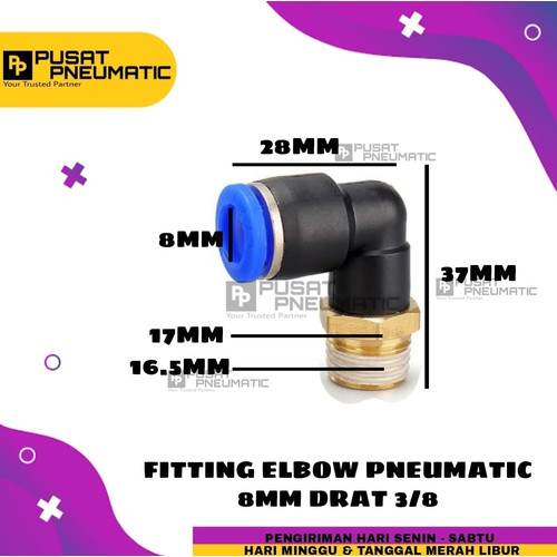 FITTING ELBOW PNEUMATIC SELANG 8MM DRAT 3/8"