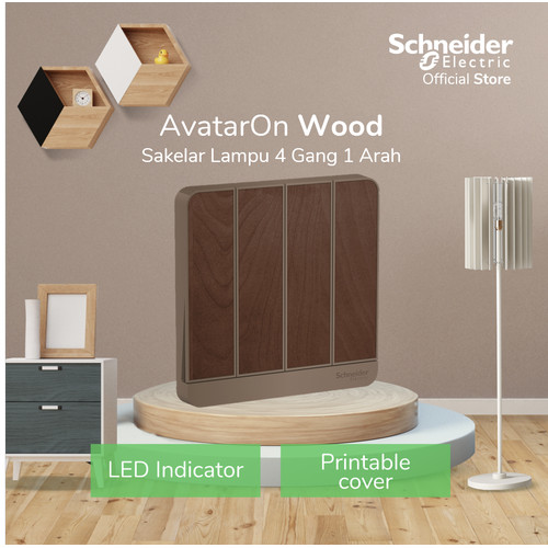 Schneider Electric AvatarOn Saklar Lampu Wood - 4 Gang 1 Arah