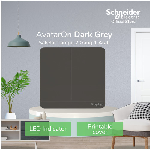 Schneider Electric AvatarOn Saklar Lampu Dark Grey - 2 Gang 1 Arah