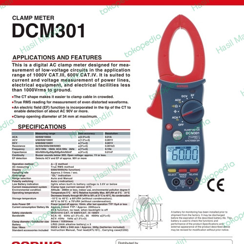 Sanwa DCM301 Digital Clamp Meter Tang Ampere AC 1000 A Murah Ori