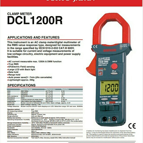 Sanwa DCL1200R Digital Clamp Meter Tang Amper Sanwa DCL1200R Murah Ori