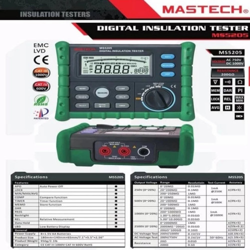 Digital Insulation Tester Merger 2500V Mastech MS5205