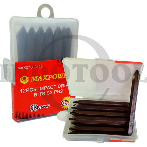 12 PCS MATA OBENG KETOK S2 / 12PCS IMPACT DRIVER BITS S2 PH-2 MAXPOWER