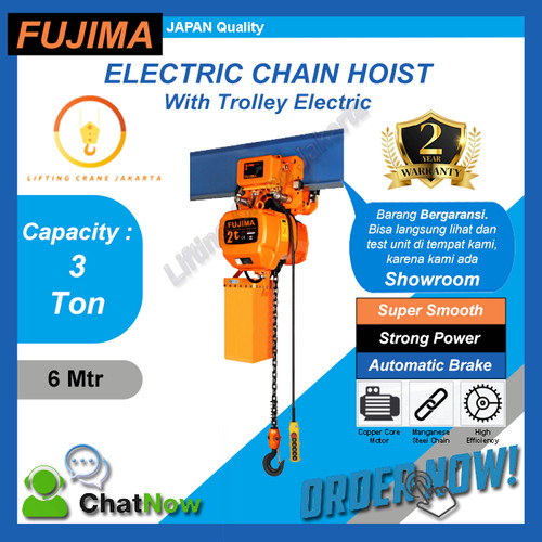 Electric Chain Hoist 3 Ton x 6 meter with motor trolley FUJIMA Japan