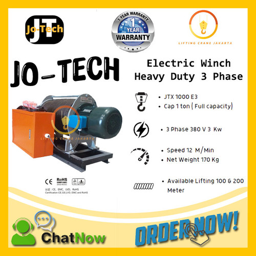 Electric Winch JO-Tech Heavy Duty Cap 1 Ton x 200 Meter