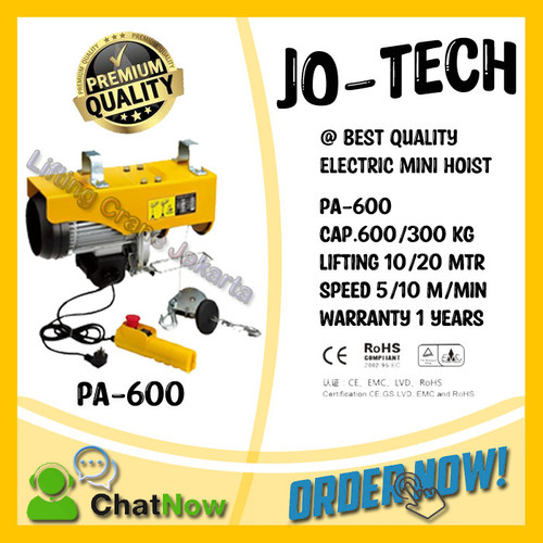 Electric Mini Hoist PA-600 kg x 20 Meter JO-TECH (ORDER INSTAN GOJEK)