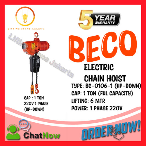 Electric Chain Hoist Cap 1 Ton 6 Mtr Up Down 1 phase 220V BECO KOREA