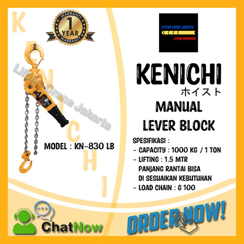 KENICHI Lever Block Lever Hoist Kotrek Rantai cap. 1Ton x 1,5Mtr