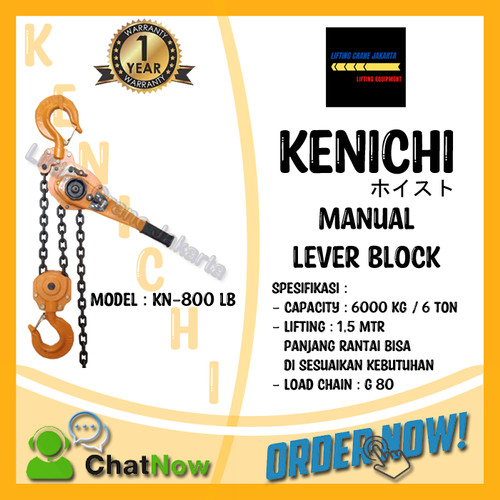 KENICHI Lever Block Lever Hoist Kotrek Rantai cap. 6 Ton x 1,5 Mtr