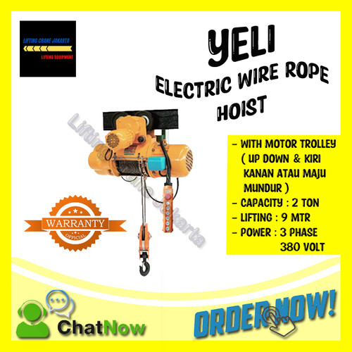 Electric Wire Rope Hoist Heavy Duty Cap 2 Ton X 9 Meter with Trolley