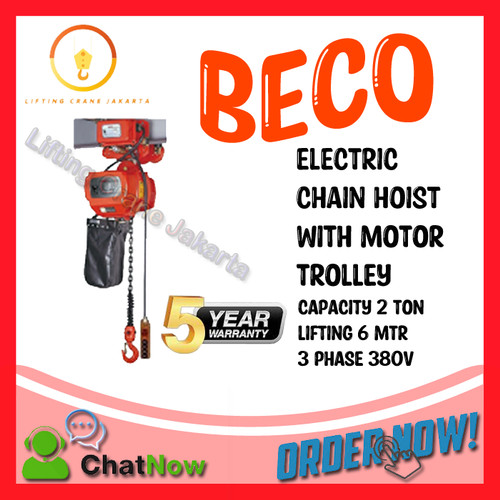 Electric Chain Hoist with Trolley Cap 2 Ton 6 Meter 3 Phase BECO KOREA