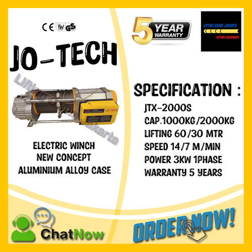 Electric Winch Katrol Listrik 1 Ton x 60 Mtr 1Phase JO-Tech