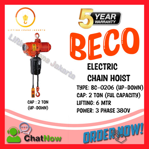 Electric Chain Hoist Katrol Listrik 2 Ton 6 Mtr Up Down BECO KOREA