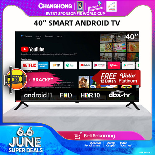 Changhong 40 Inch Android 11 Smart Digital LED TV FHD L40G7N +Bracket