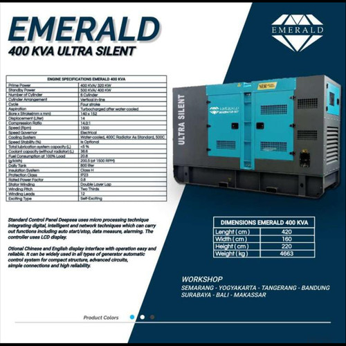 Genset 400 KVA Silent Diesel Emerald EG400W Japan Tech