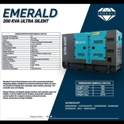 Genset 200 KVA Silent Diesel Emerald EG200W Japan Tech