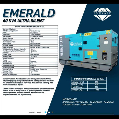 Genset 60 KVA Silent Diesel Emerald EG60W Japan Tech