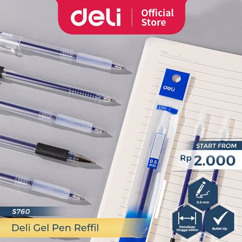 Deli Gel Pen Refill Isi Ulang Tinta Pulpen Gel 0.5 mm Isi 20 pcs S760