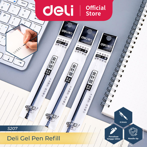 Deli Gel Pen Refill / Isi Ulang Pulpen Gel Hitam 0.5 mm 20 PCS S207-20