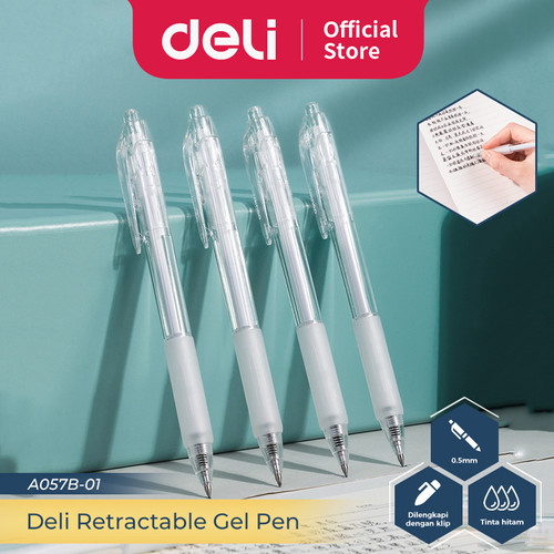 Deli Retractable Gel Pen / Pulpen Cetek 0.5 mm Isi 12 pcs A057B-01-12P