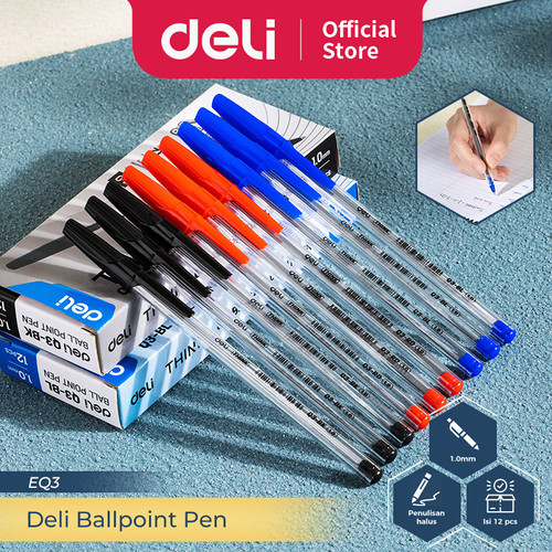 Deli Ballpoint Pen / Pulpen Bolpoin 1.0 mm Isi 12 pcs EQ3-12PCS