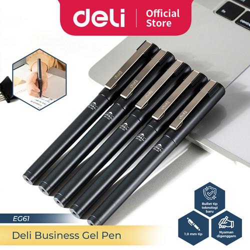 Deli Business Gel Pen / Pulpen Gel Profesional 1.0mm Casing Metal EG61