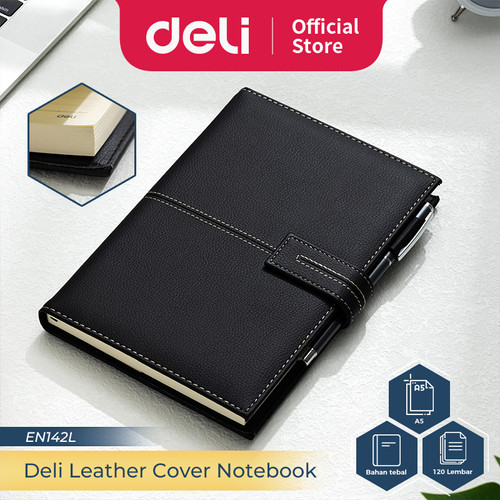 Deli Leather Cover Notebook A5 12 Lembar Magnetic Lock EN142L