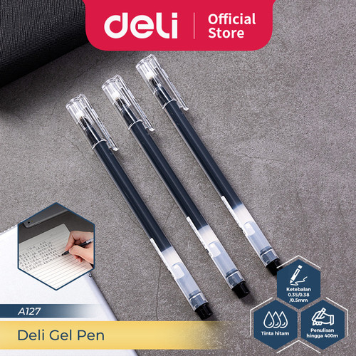 Deli Gel Pen / Pulpen Gel 0.5mm Tinta Hitam Isi 1 pcs ATK Kantor A127