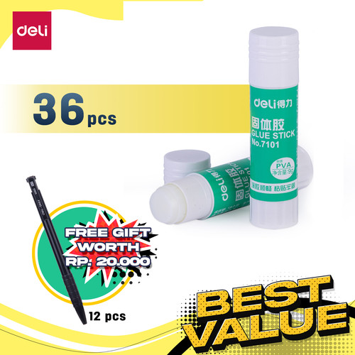 Deli Paket ATK Ekonomis 36 pcs Lem Glue Stick Gratis Pulpen 7101Z