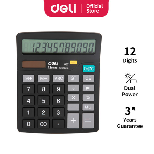 Deli Kalkulator Meja Dual Power 12 Digit Garansi 3 Tahun W837 W868