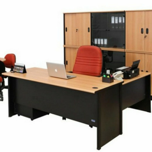 Meja kantor Direktur Aura clasic L-set uk-160 cm Laci Dorong