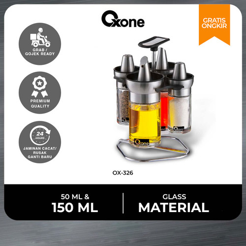 Oxone OX326 Tempat Minyak Tempat Bumbu Glass Stainless 4Pcs