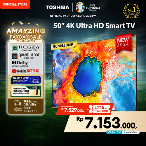 [FREE BRACKET] Toshiba TV 50" 4K UHD Smart TV - QLED Dolby - 50M450NP