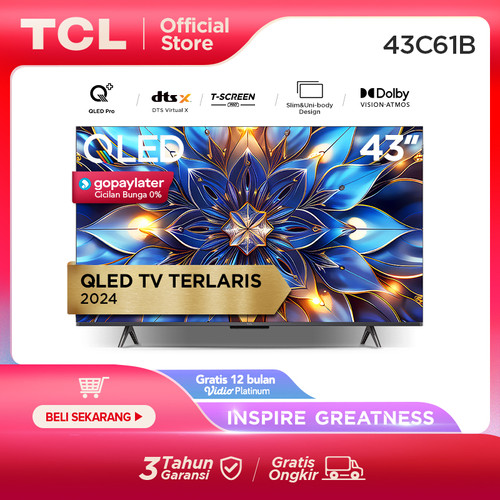 TCL 43 inch 4K QLED Pro Google TV - T-Screen Pro - Dolby Vision/Atmos - Slim - 43C61B