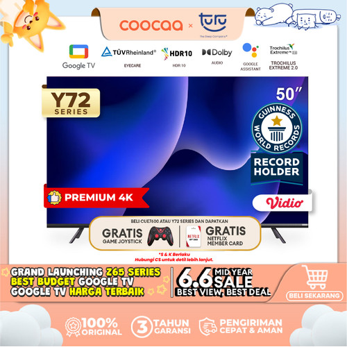 [Google TV] COOCAA 50 Inch Smart LED TV - Flicker Free -(COOCAA 50Y72)